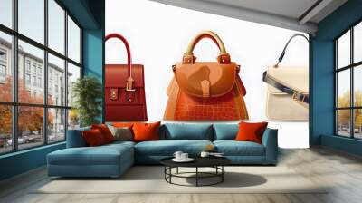 Collection of stylish woman handbag isolated on white background Wall mural