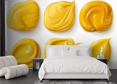 Collection set of Dijon mustard smears isolated on white background Wall mural