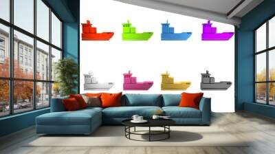 Colorful Cargo ship icon isolated on white background. Minimalism concept. 3D render illustration Wall mural