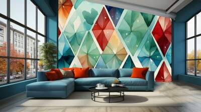 Colorful diamond watercolor seamless pattern Wall mural