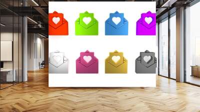 Colorful Envelope with Valentine heart icon isolated on white background. Message love. Letter love and romance. Minimalism concept. 3D render illustration Wall mural