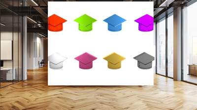 Colorful Graduation cap icon isolated on white background. Graduation hat with tassel icon. Minimalism concept. 3D render illustration Wall mural