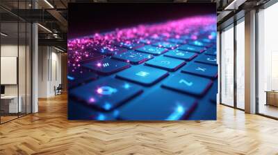 Colorful illuminated computer keyboard with particle lights Wall mural