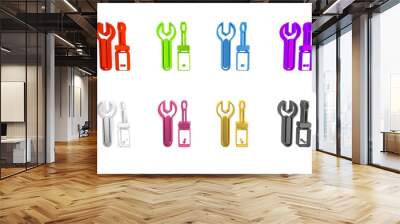 Colorful Screwdriver and wrench spanner tools icon isolated on white background. Service tool symbol. Minimalism concept. 3D render illustration Wall mural