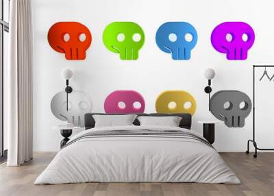 Colorful Skull icon isolated on white background. Minimalism concept. 3D render illustration Wall mural