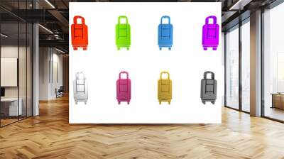 Colorful Suitcase for travel icon isolated on white background. Traveling baggage sign. Travel luggage icon. Minimalism concept. 3D render illustration Wall mural