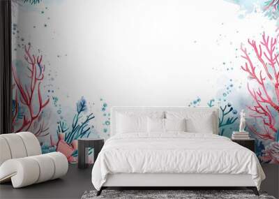 Colorful underwater world in watercolor style isolated on white background Wall mural