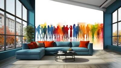 Crowd of people silhouette watercolor illustration created with Generative AI technology  Wall mural