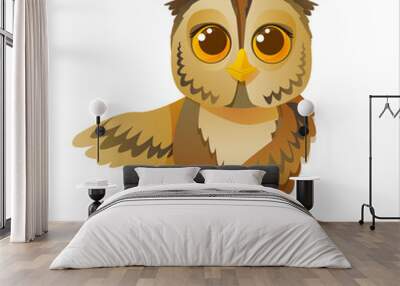 Cute brown owl sitting on a branch in cartoon style. Vector illustration isolated on white background Wall mural