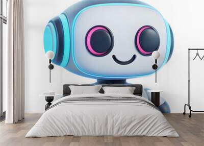 Cute cartoon 3D robot isolated on white background Wall mural