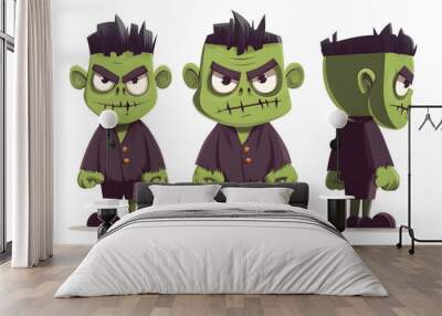 Cute Cartoon Halloween Frankenstein Monster Character isolated on white background Wall mural