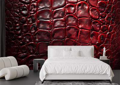 Dark red texture of crocodile leather background with detailed scales Wall mural