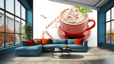 Delicious Cup of Hot Chocolate with marshmallow Isolated on a White Background Wall mural