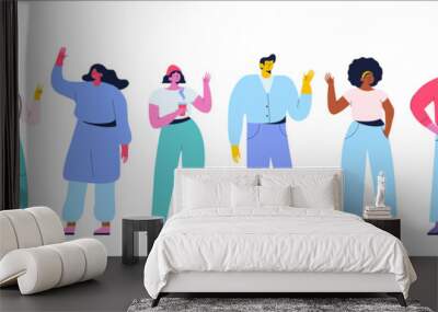 Diverse men and women in casual clothes say hello. Wall mural