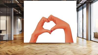 Drawn woman's dark-skinned hands making a heart shape Wall mural