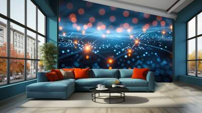 Dynamic digital network with glowing light particles Wall mural