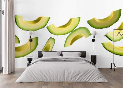 Falling avocado slices isolated on transparent background Wall mural