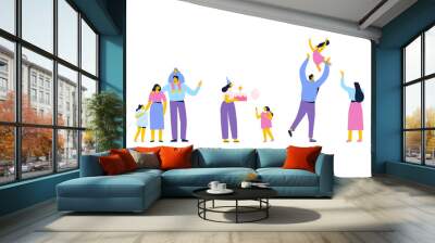 Flat Vector Family set. Parents and children cartoon characters.   Wall mural