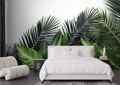 Frame with tropical palm  leaves and jungle plants isolated on white background Wall mural