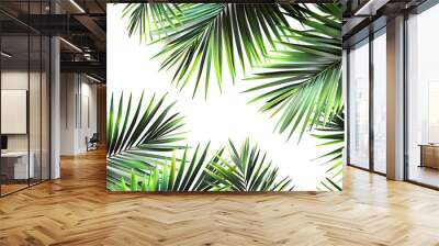 Frame with tropical palm  leaves and jungle plants isolated on white background Wall mural