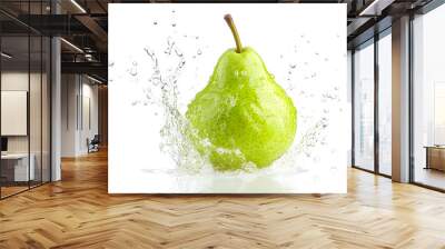 Fresh pears fruit with juice splash isolated on white background Wall mural