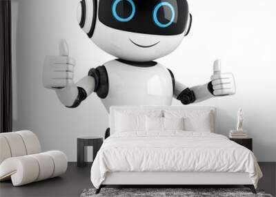 Friendly robot giving thumbs up isolated on white background Wall mural