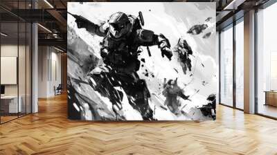 Futuristic soldier in dynamic action pose Wall mural