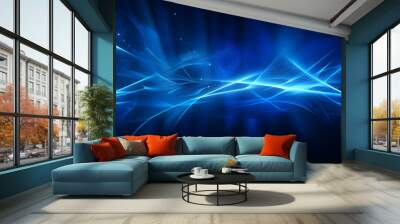 Glowing Blue and purple light rays on a black abstract background Wall mural