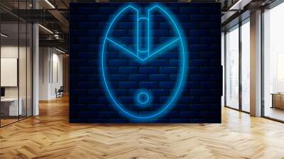 Glowing neon line Computer mouse gaming icon isolated on brick wall background. Optical with wheel symbol. Vector Illustration Wall mural