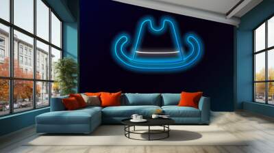 Glowing neon line Western cowboy hat icon isolated on black background. Colorful outline concept. Vector Wall mural