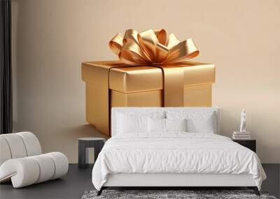 Gold bow gift box isolated on background template Wall mural