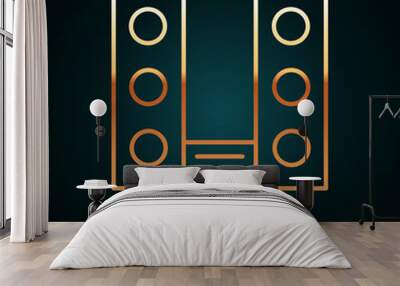 Gold line Home stereo with two speaker s icon isolated on dark blue background. Music system. Vector Wall mural