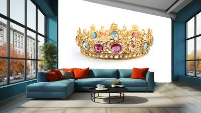 Golden crown with jewels isolated on white. Royal symbol of UK monarchy Wall mural