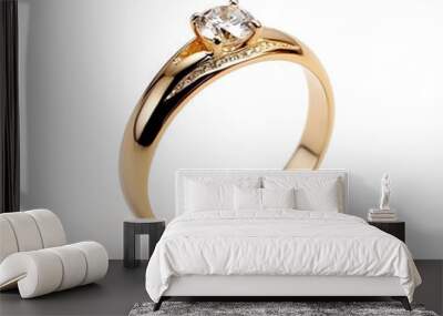 Golden ring jewelry, isolated on white background Wall mural