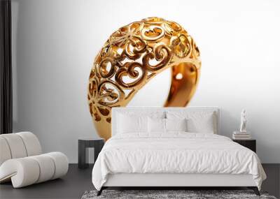 Golden ring jewelry, isolated on white background Wall mural