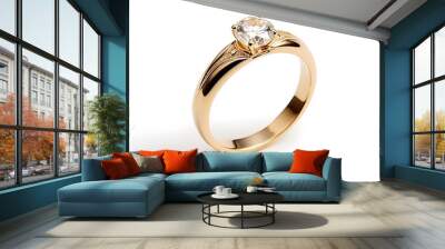 Golden ring  jewelry, isolated on white background Wall mural