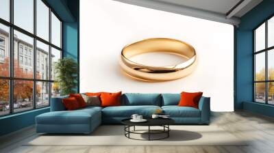 Golden ring jewelry, isolated on white background Wall mural