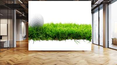 Golf ball on green grass field isolated on white background Wall mural