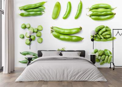 Green beans set isolated on white background Wall mural