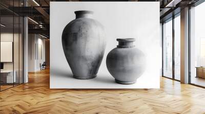 Grey ceramic vase isolated on white background Wall mural