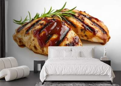 Grilled chicken breast with barbecue sauce isolated on white background  Wall mural