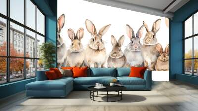 Group of rabbits on white background watercolor illustration Wall mural