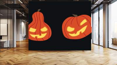 Halloween Jack O lanterns pumpkins with glowing carved face collection set icon clipart avatar logotype isolated illustration Wall mural