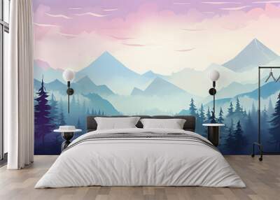 Hand drawn watercolor mountain landscape Wall mural