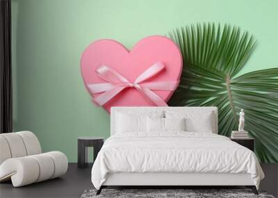 Heart gift box on a pink background. The concept of Valentine Day, love day Wall mural