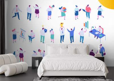 Isomeric cartoon office people vector set. Office life. Business people, Teamwork. Wall mural