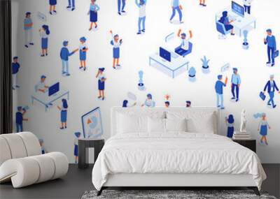 Isomeric office people  set. Office life.  Teamwork illustration.  Wall mural