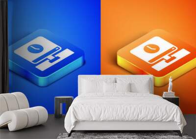 isometric computer monitor time icon isolated on blue and orange background. electronic device. fron Wall mural