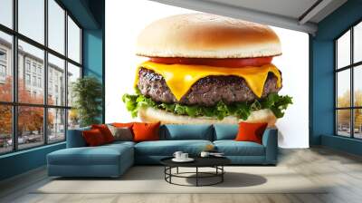 Juicy cheeseburger with melted cheddar isolated on white background Wall mural