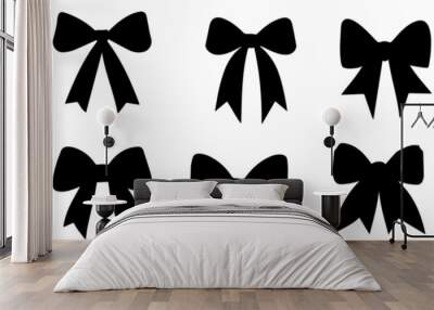 Black silhouette bow set. Collection  bow designs in various styles and shapes, perfect for festive decorations and gift wrapping Wall mural